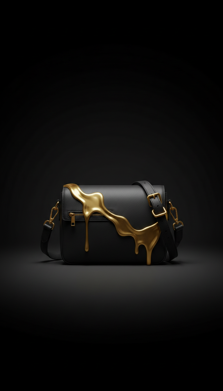 Pochete preta com detalhe dourado fundido